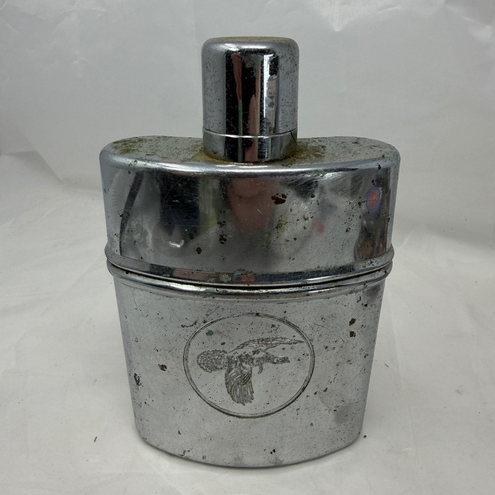 Vintage Wild Turkey Bourbon Whiskey Chrome Metal Flask 200ml Flying Turkey Logo